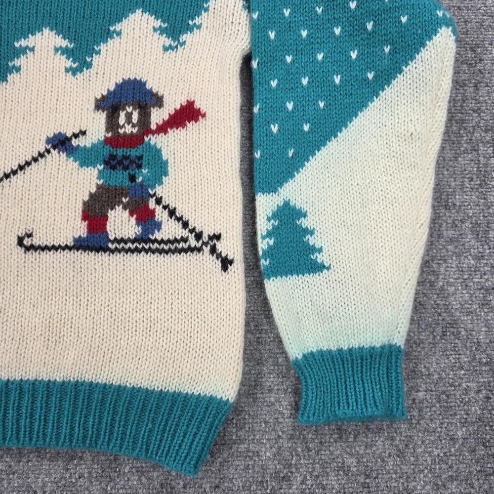 Vintage Woolrich Sweater Womens Large Teal Ski Bear Scene Pure Wool Winter Fun - Picture 14 of 16